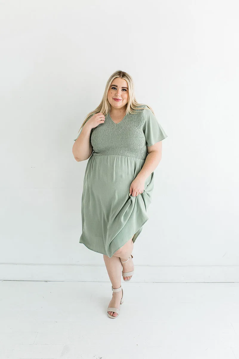 Corrine Smocked Dress in Sage - Size 3X Left