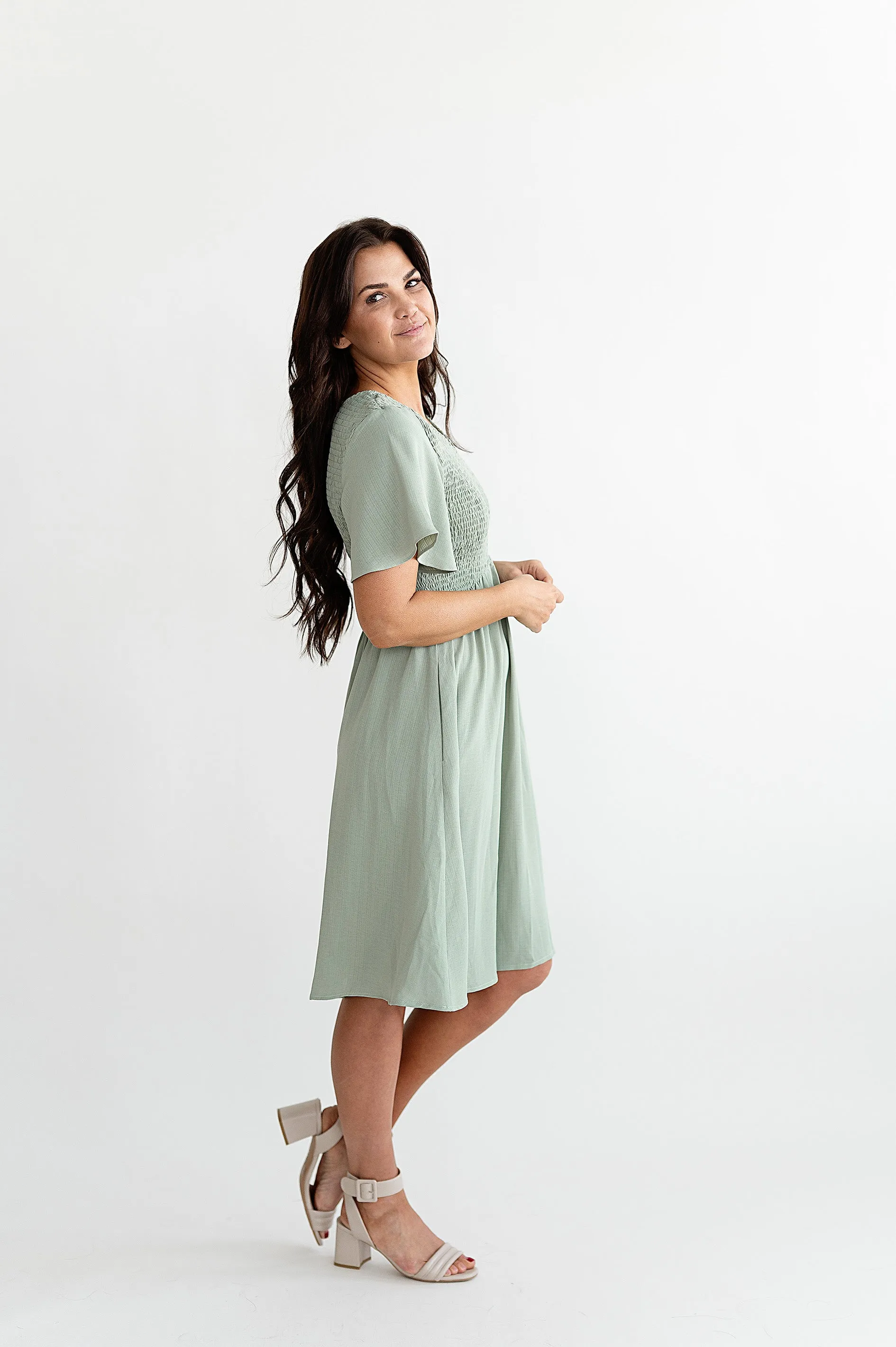 Corrine Smocked Dress in Sage - Size 3X Left