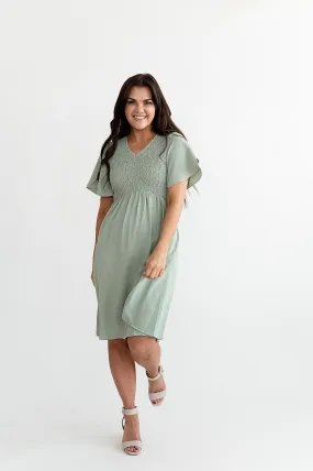 Corrine Smocked Dress in Sage - Size 3X Left