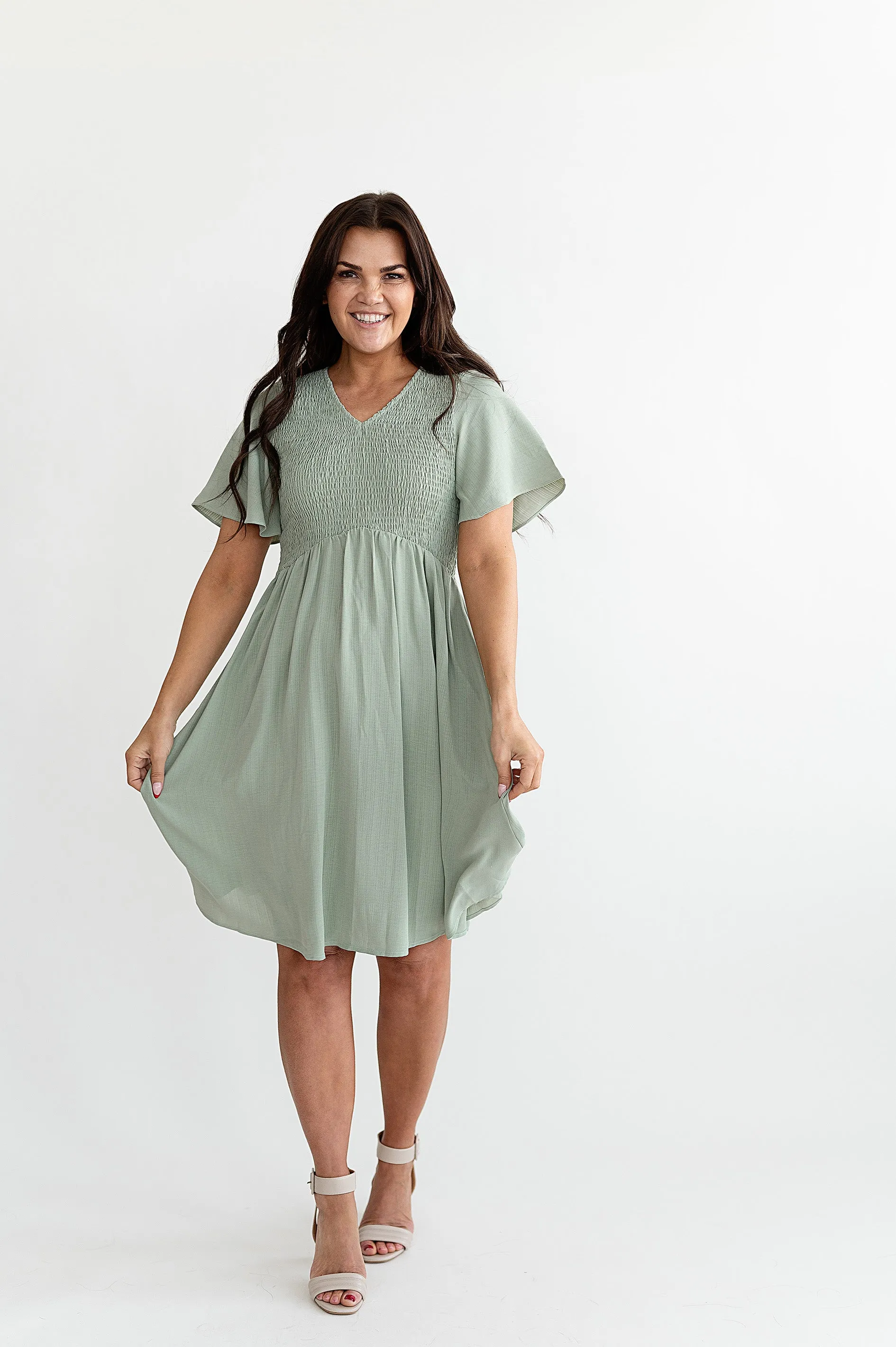 Corrine Smocked Dress in Sage - Size 3X Left