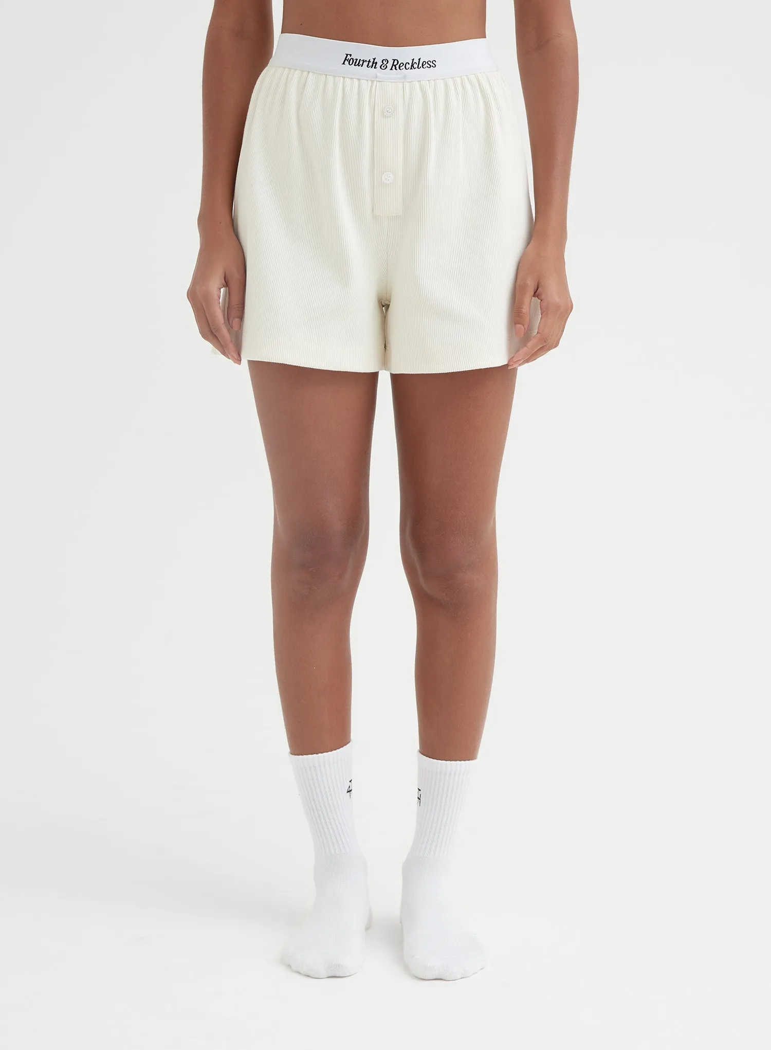 Cream Ribbed Jersey Elasticated Short - Jaz