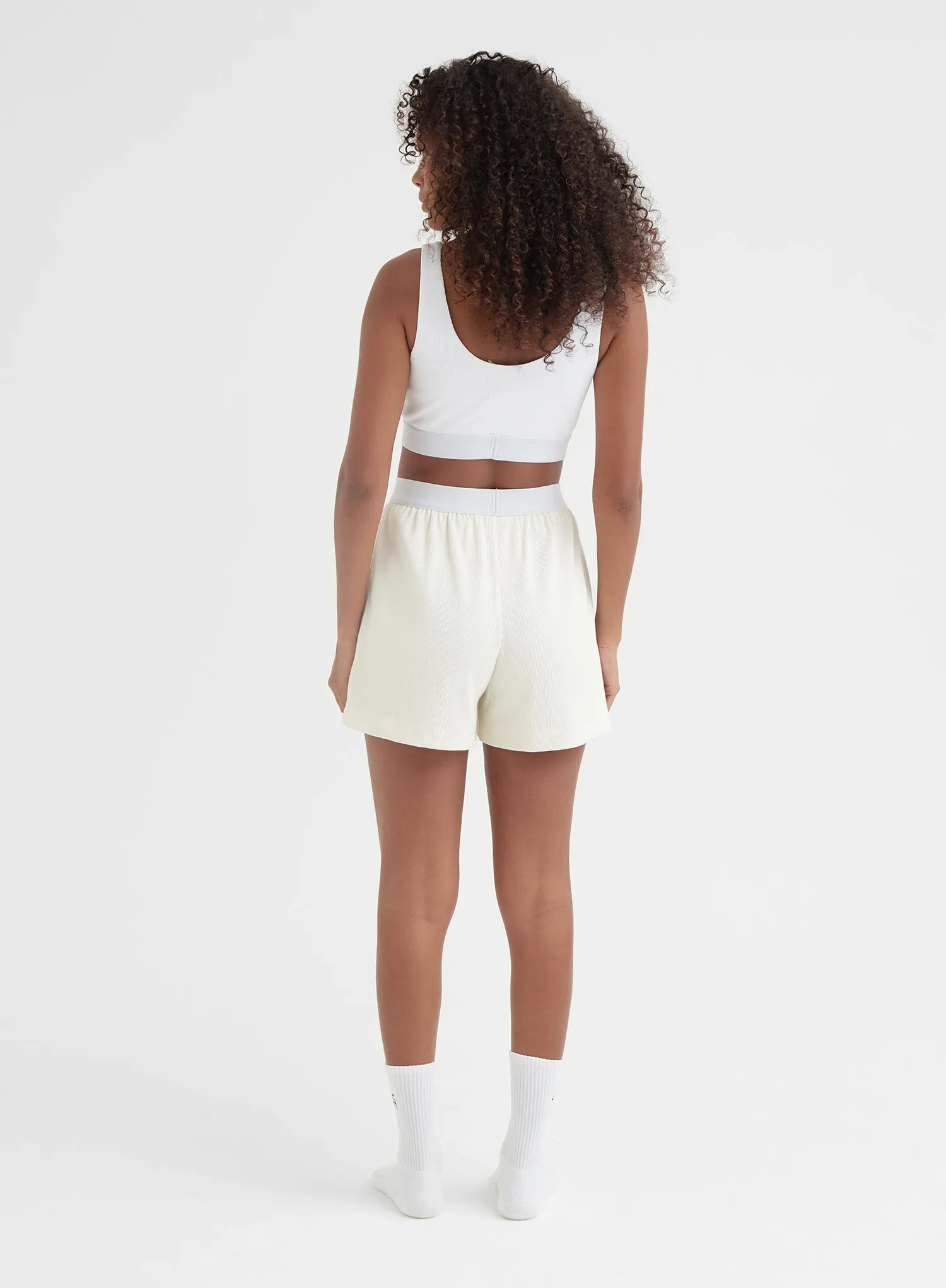 Cream Ribbed Jersey Elasticated Short - Jaz