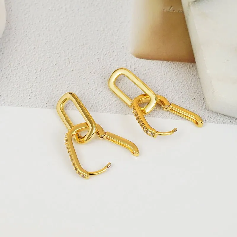 Creative Stud Earrings Inlaid Zircon Long Earrings Women Copper Earrings Internet Celebrity