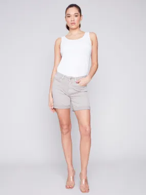 Cuffed Hem Twill Shorts - Greige