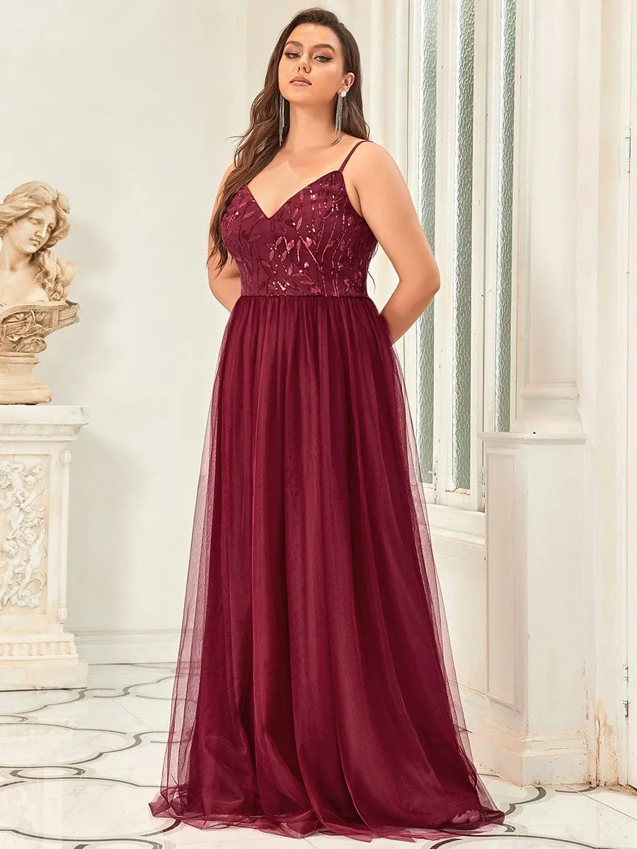 Custom Size Soft Spaghetti Straps V-Neck Embroidery Evening Dress