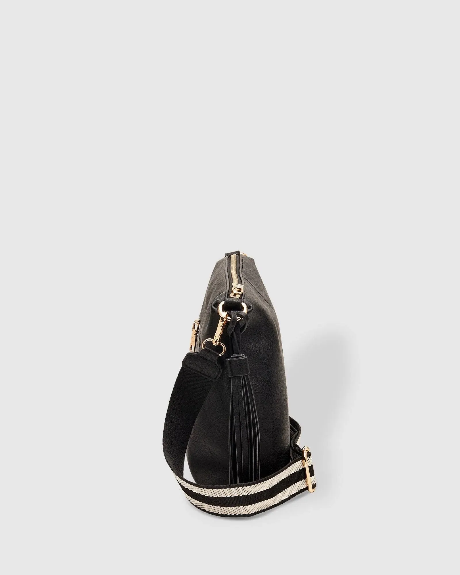 Daisy Crossbody Bag With Stripe Strap Black