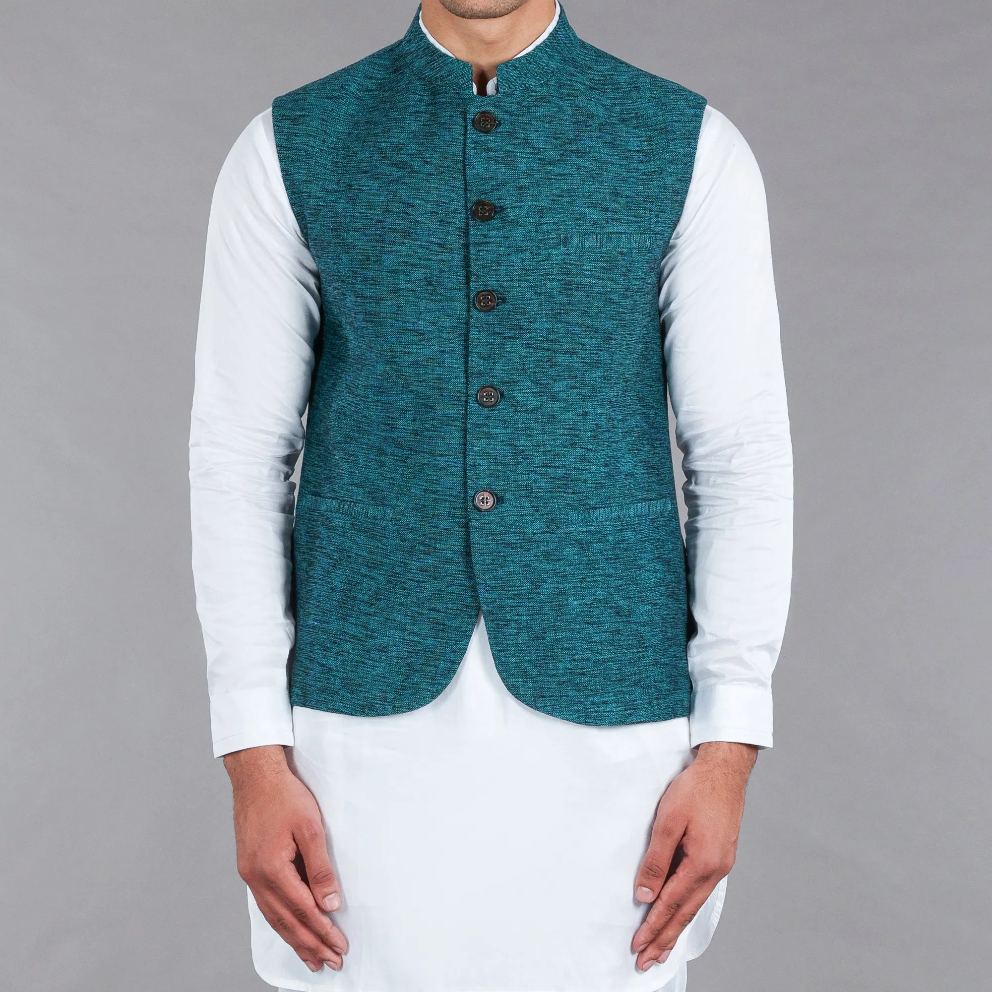 Dark Green Khaddar Waistcoat