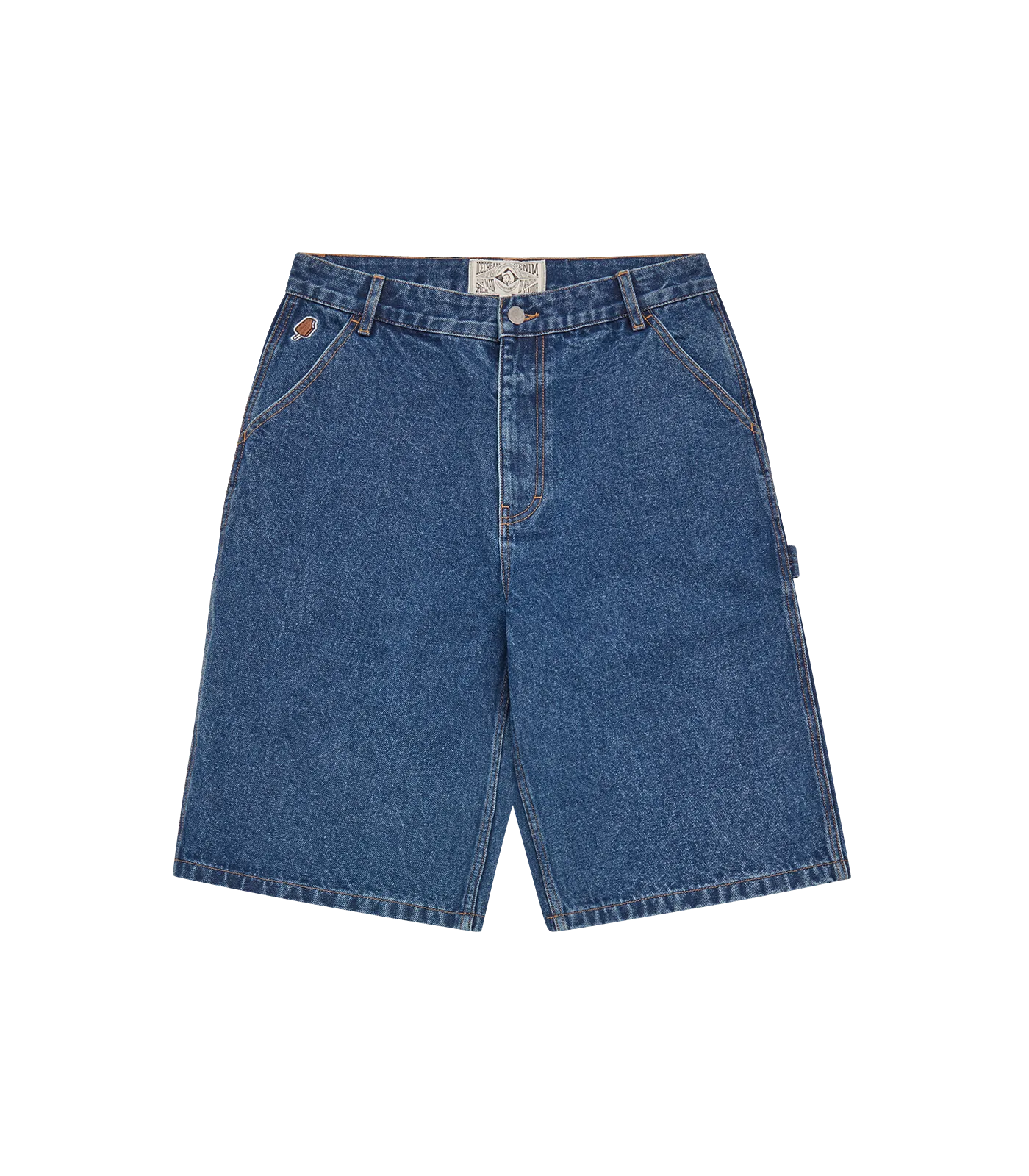 DENIM CARPENTER SHORTS - MID WASH BLUE