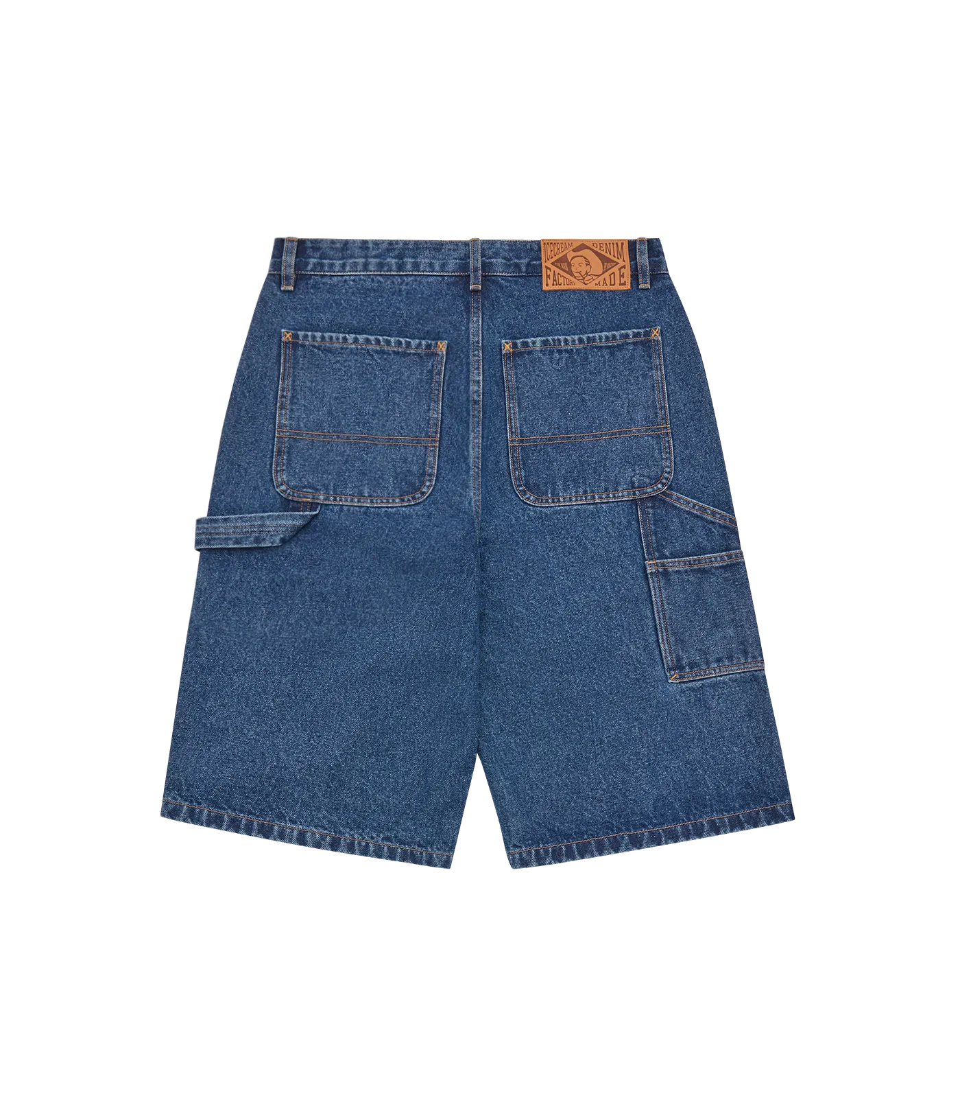 DENIM CARPENTER SHORTS - MID WASH BLUE