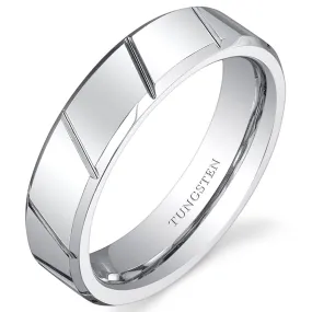 Diagonal Notches 6mm Unisex Tungsten Band Size 13