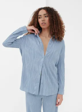 Dusty Blue Relaxed Plisse Shirt - Tela