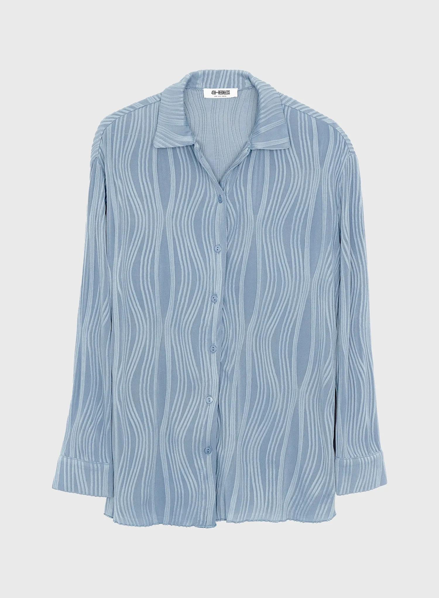 Dusty Blue Relaxed Plisse Shirt - Tela