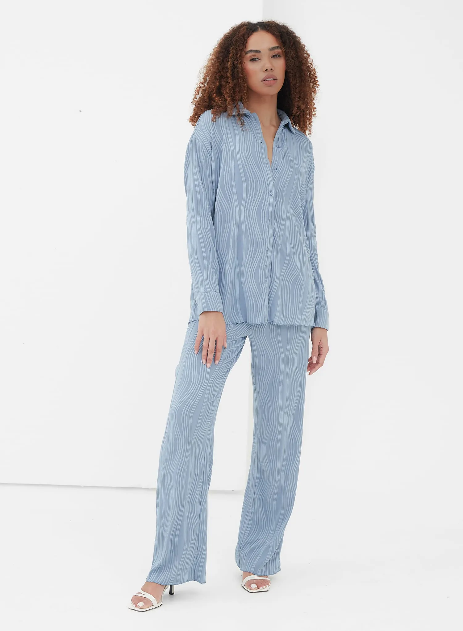 Dusty Blue Relaxed Plisse Shirt - Tela