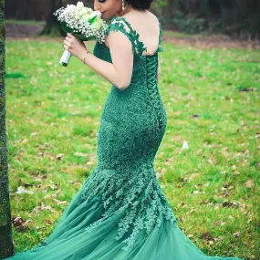 Elegant Green Lace Mermaid Evening Dresses 2017 Women's Prom Gowns