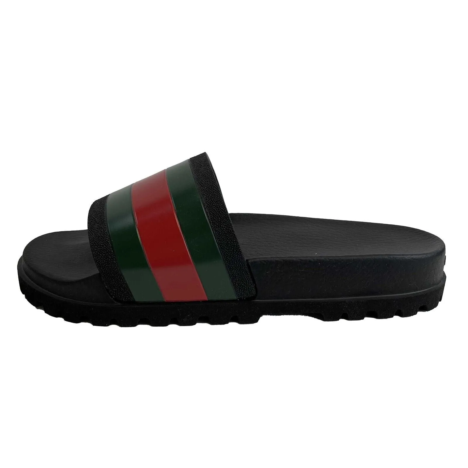 Gucci - Men's Web Rubber Slide / Sandal - Black, Red, Green - Size 9 BRAND NEW