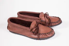 Handmade Deerskin, Vibram Rubber sole Moccasin - Brown