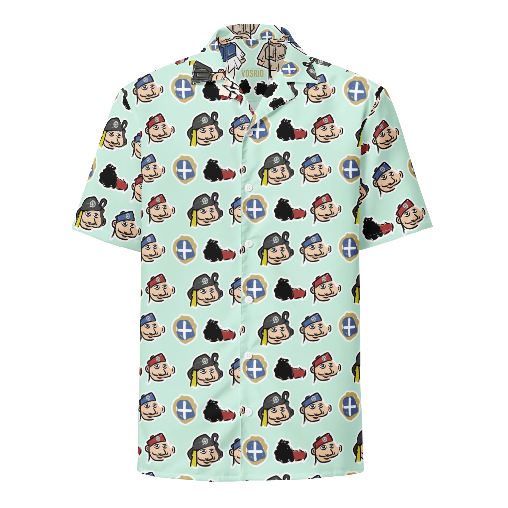 Happy Evzones Heads Aegean HawaiianUnisex button shirt