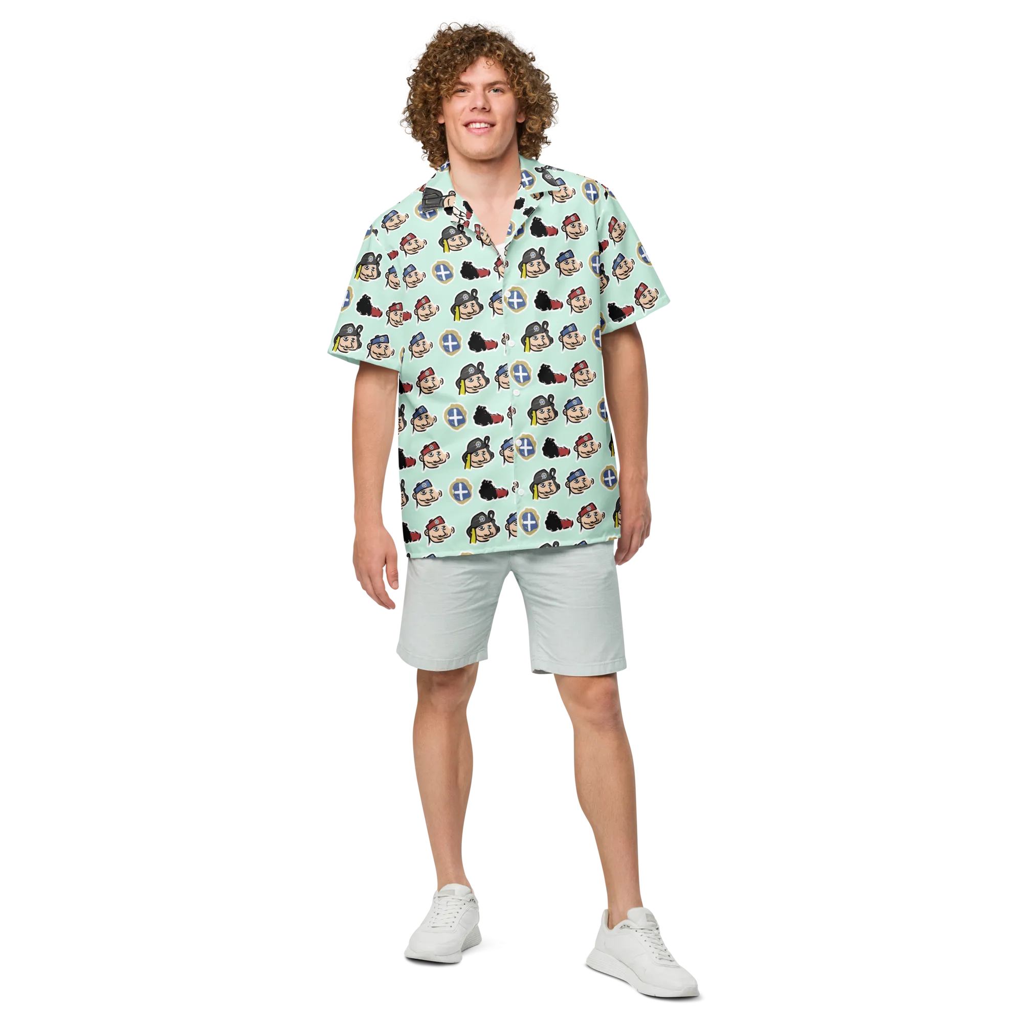 Happy Evzones Heads Aegean HawaiianUnisex button shirt