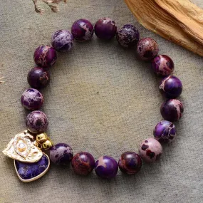 Hearts of Charm Jasper Stretchy Bracelet - purple