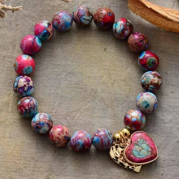 Hearts of Charm Jasper Stretchy Bracelet - purple