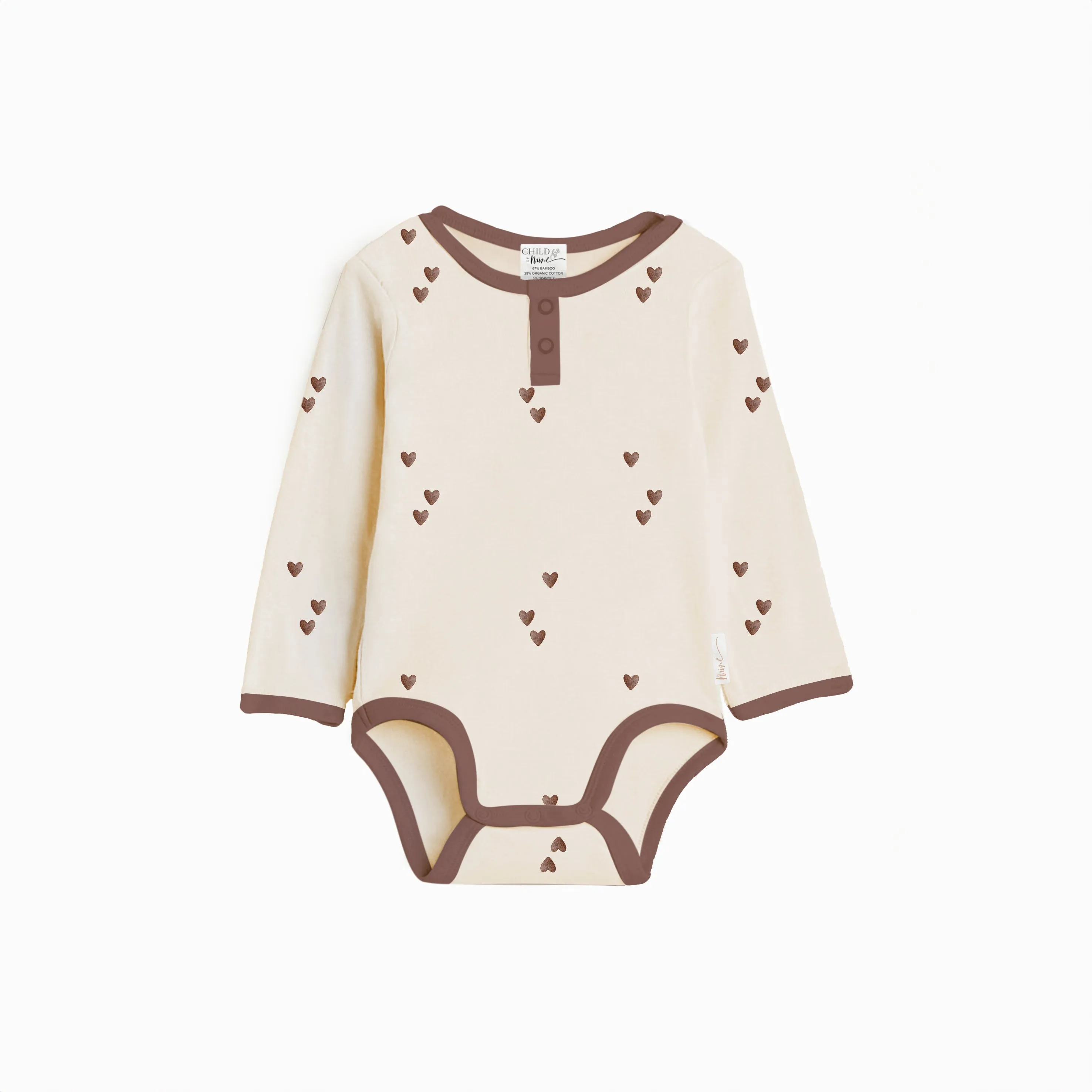 Henley Bodysuit - Brown Hearts