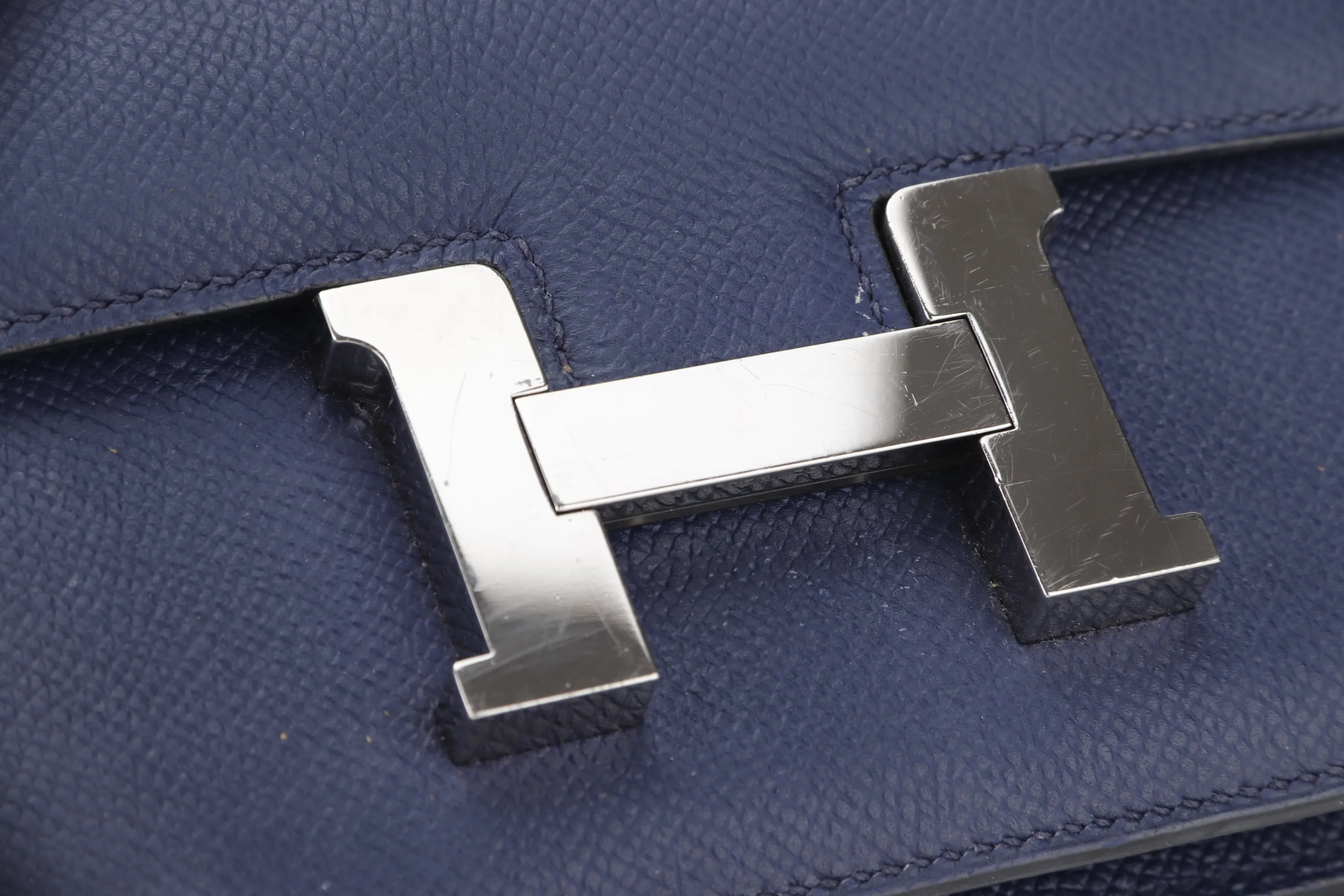 HERMES CONSTANCE 18 (STAMP A (2017)) BLUE SAPPHIRE EPSOM LEATHER PALLADIUM HARDWARE, WITH BOX, NO DUST COVER