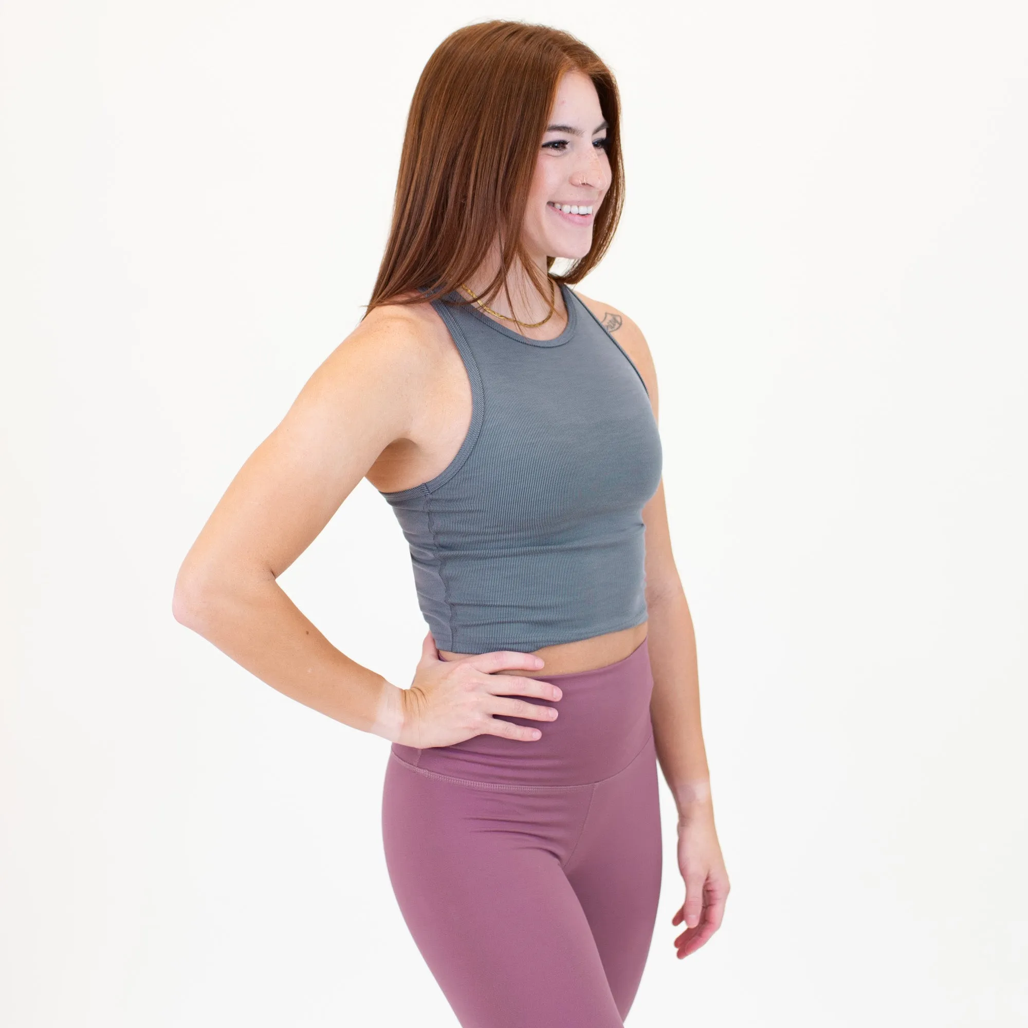 High Neck Racerback Crop Tank - Fitted