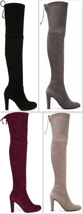 'Highland' Tall Suede Boots - ( Black, Grey, Wine Red, Beige )