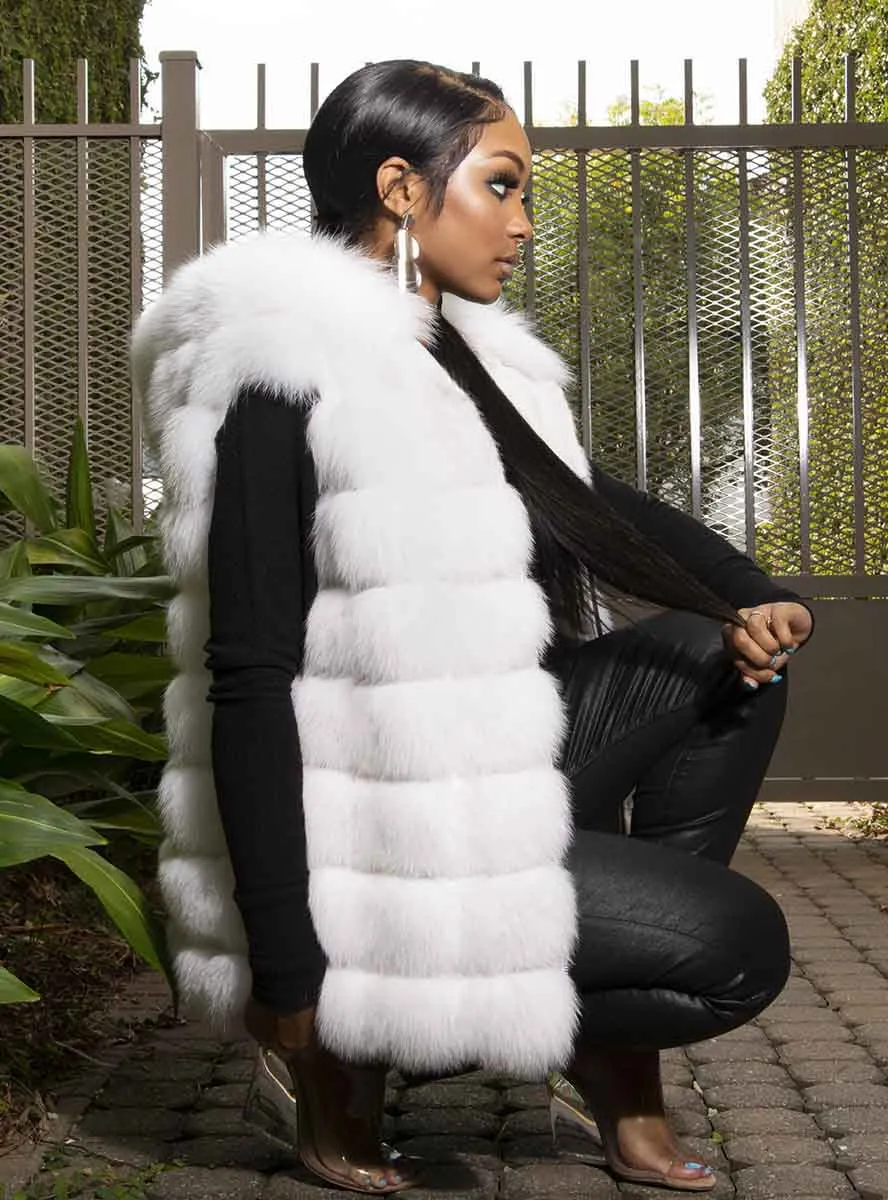 Horizontal Fox Fur Vest with Hood