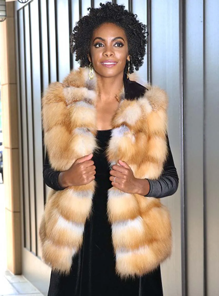 Horizontal Fox Fur Vest with Hood