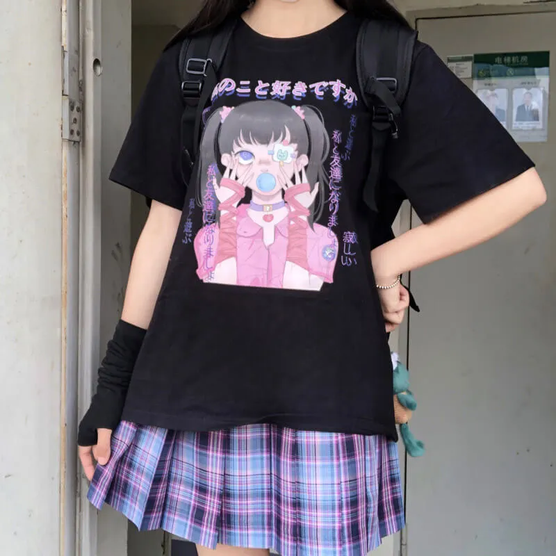 JAPANESE DARK FASHION COMIC PRINT T-SHIRT BY22444