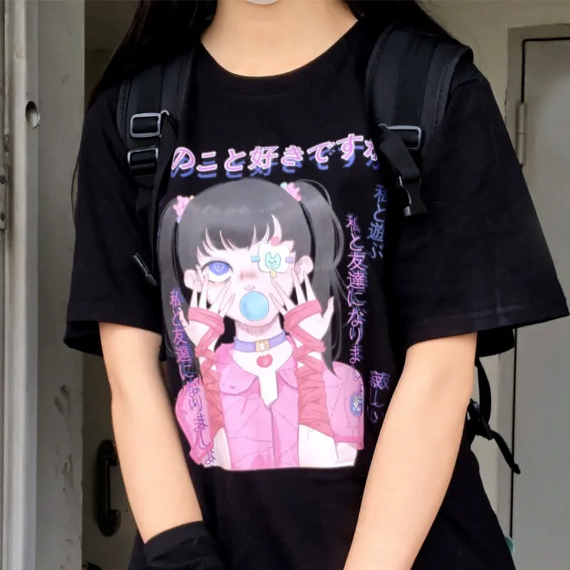 JAPANESE DARK FASHION COMIC PRINT T-SHIRT BY22444