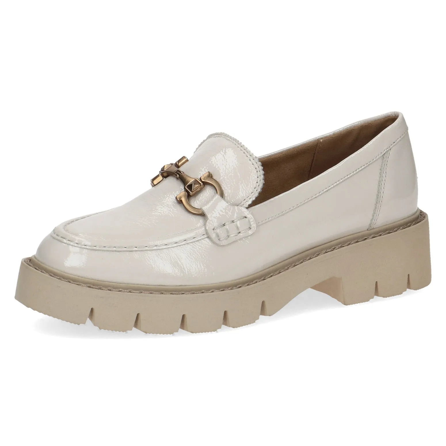 Ladies Caprice Chunky Loafer Cream Patent Leather Slip On 24708 141 sale