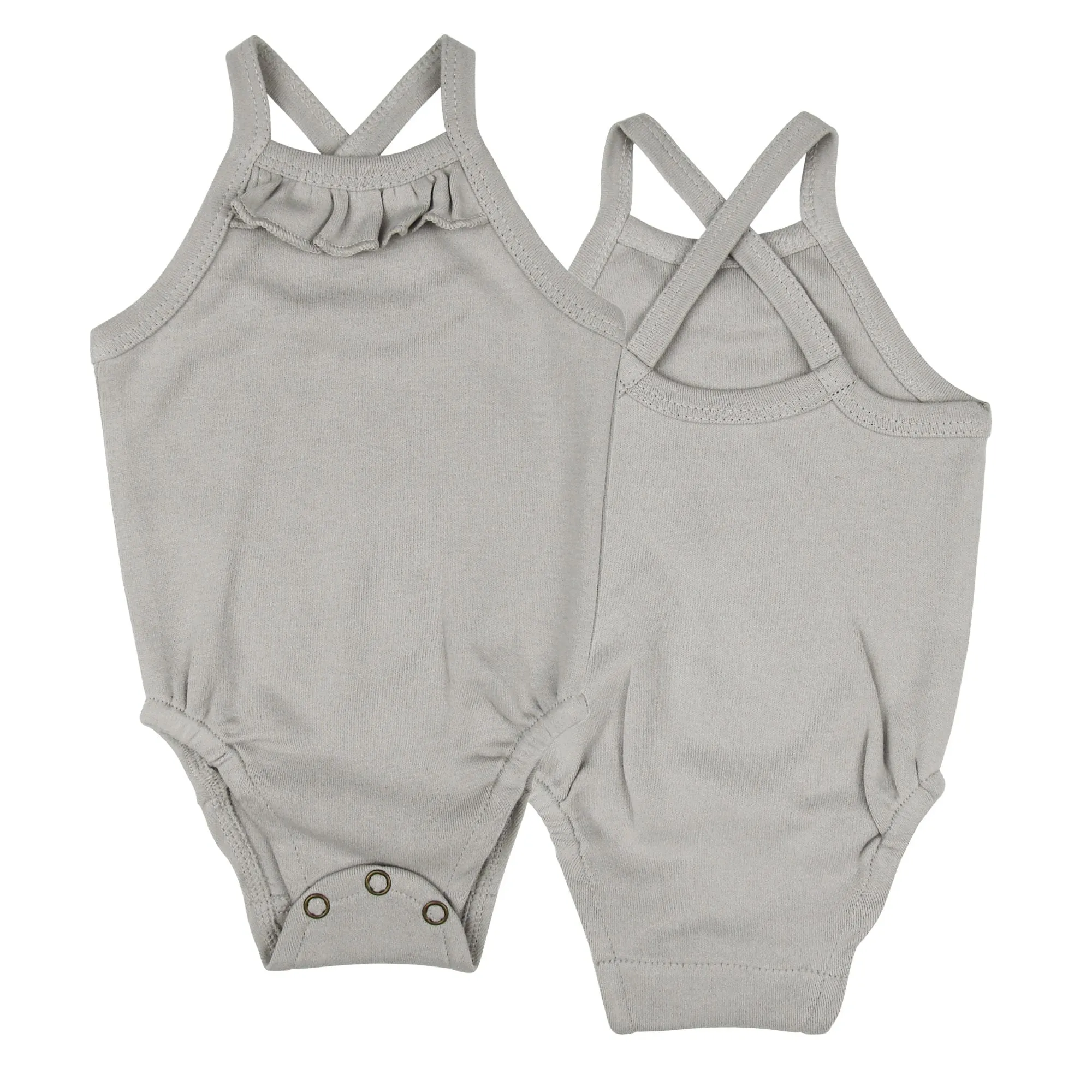 Light Grey Ruffle Criss-cross Bodysuit