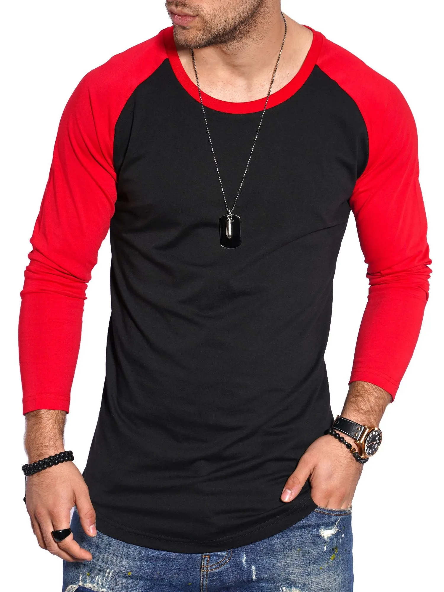 Longsleeve Raglan Schwarz/Rot MT-7325