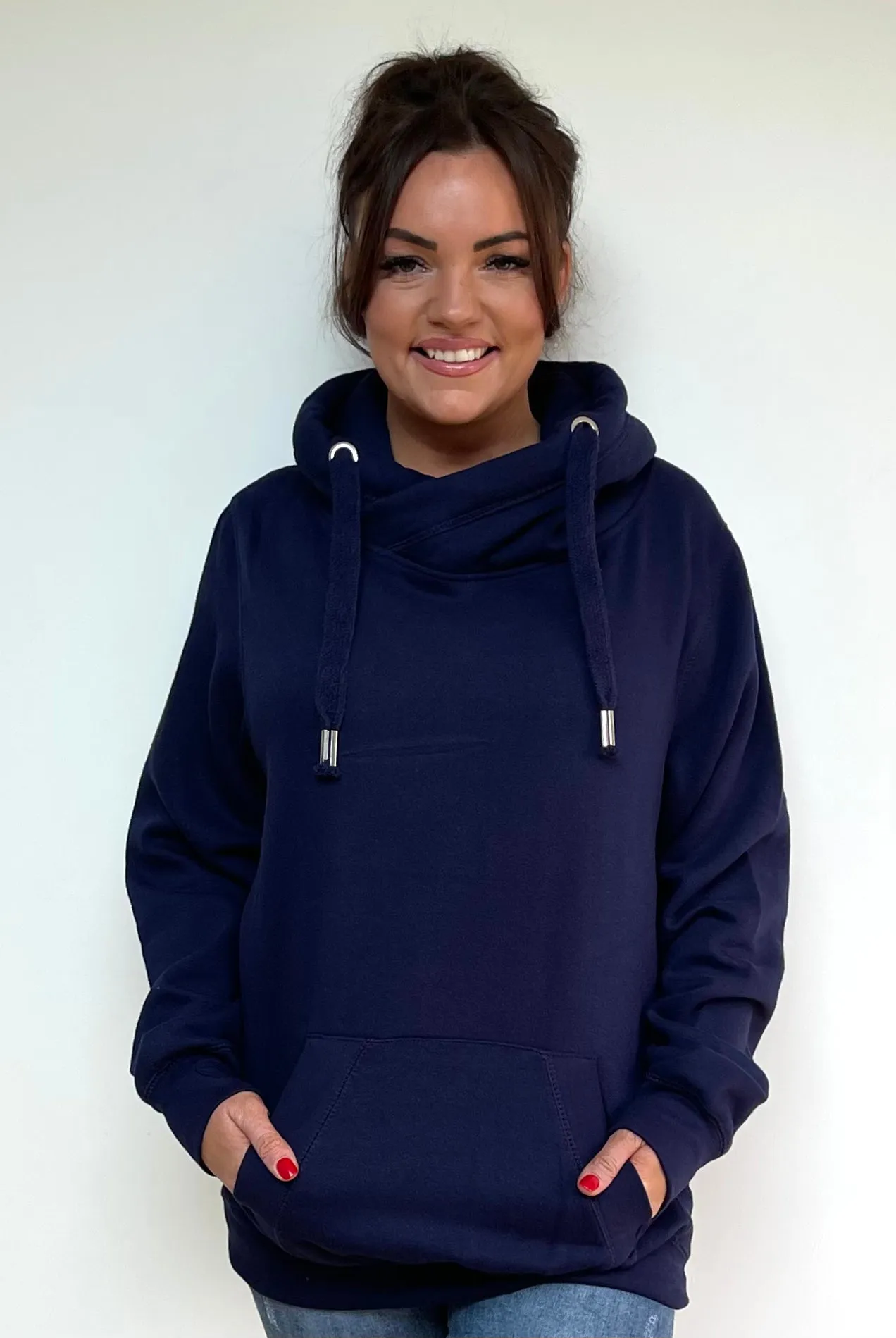 Luxury Cowl Neck Hoodie - Midnight Blue