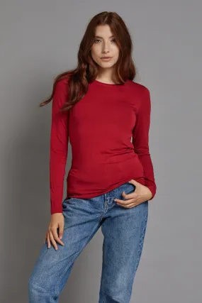 Majestic Long Sleeve Viscose Crewneck in Rubis