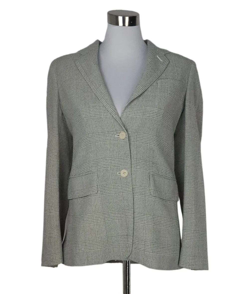 Max Mara Beige & Blue Houndstooth Jacket sz 6