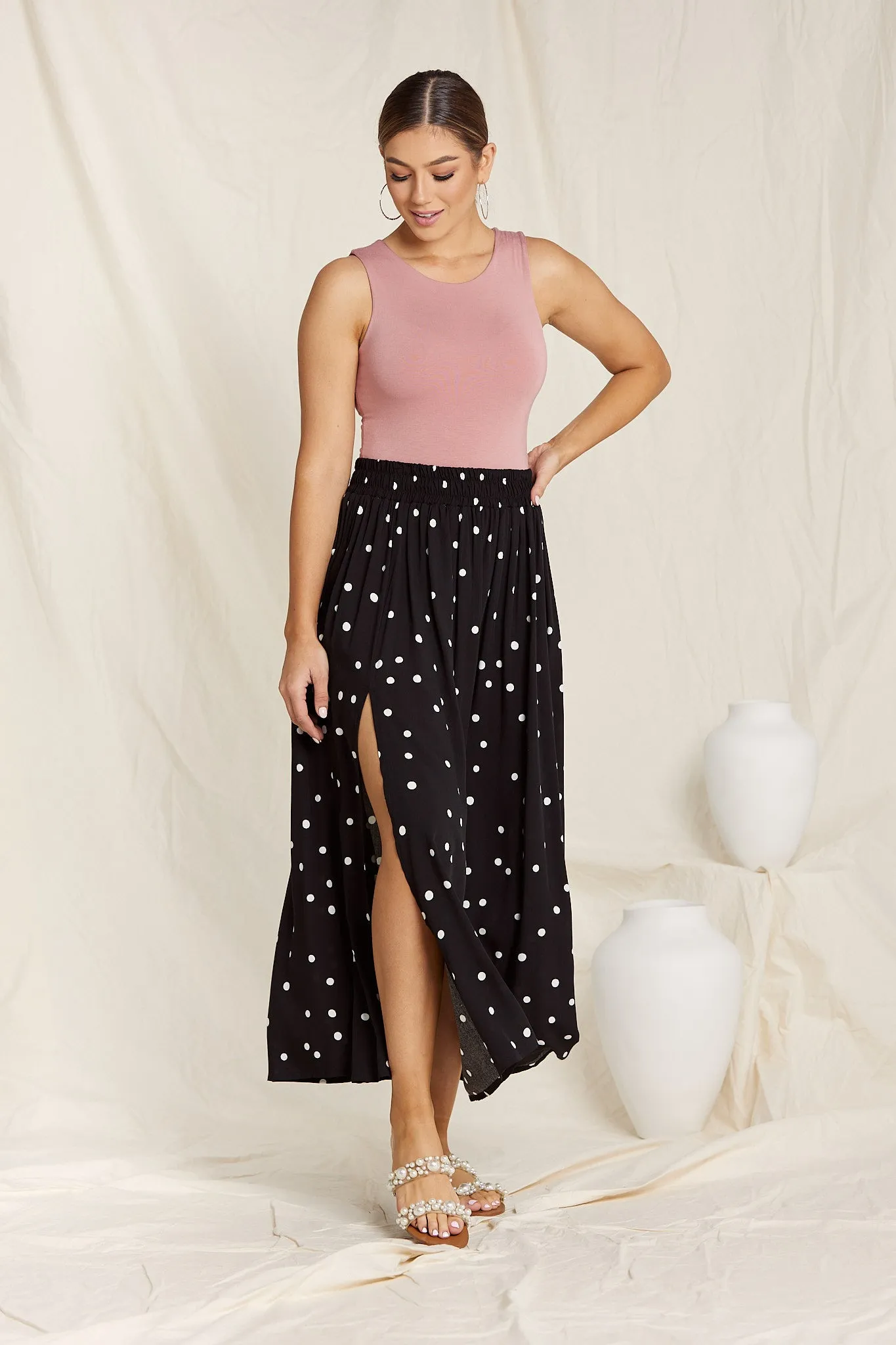 Maxi Split Skirt - Polkadot Rayon