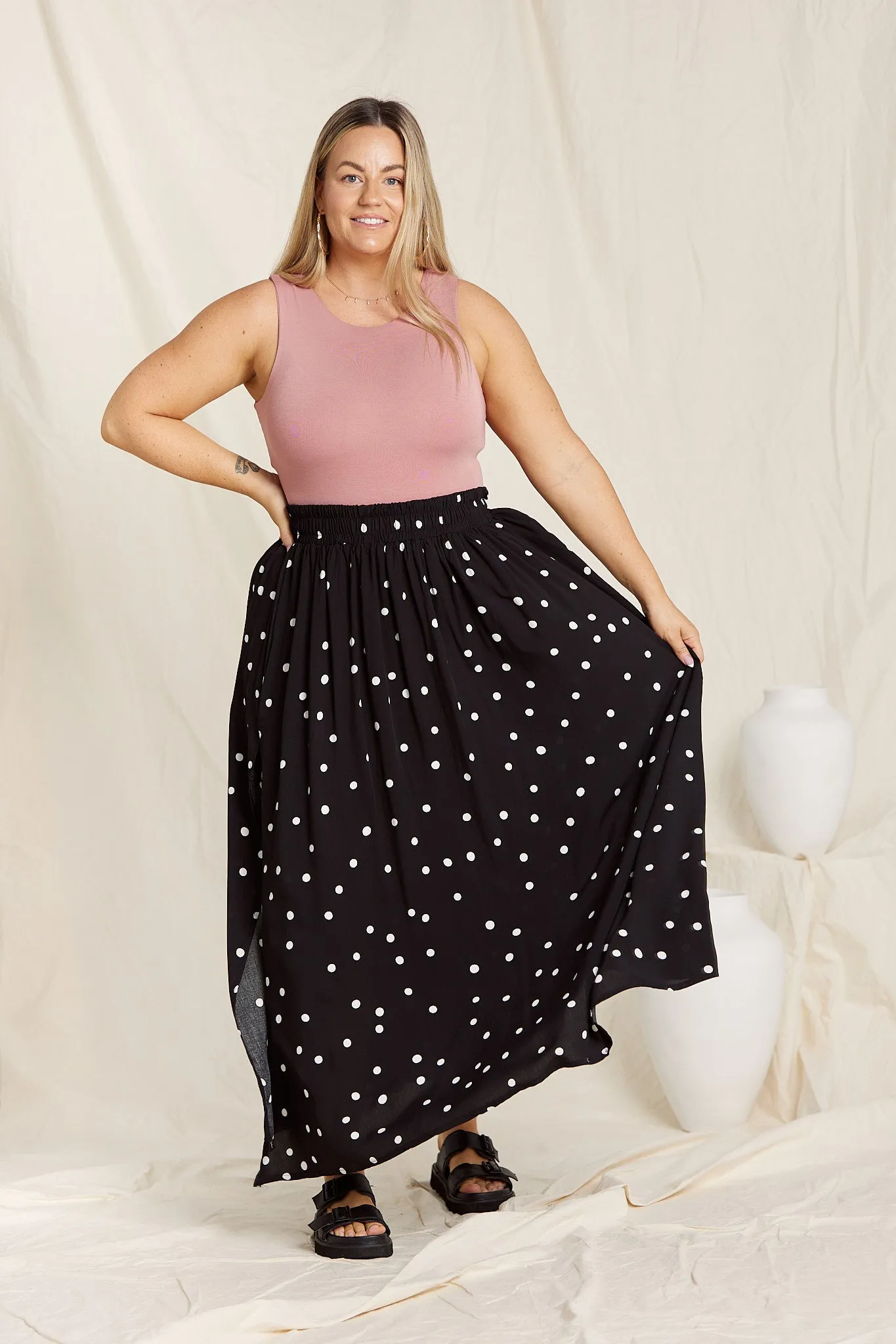 Maxi Split Skirt - Polkadot Rayon