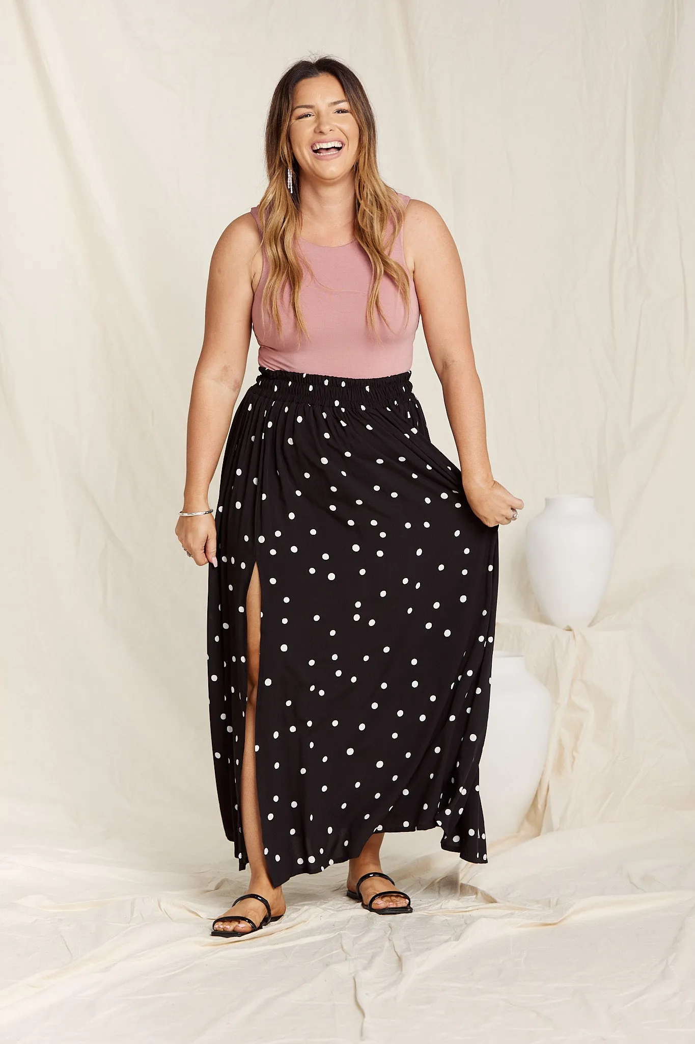 Maxi Split Skirt - Polkadot Rayon