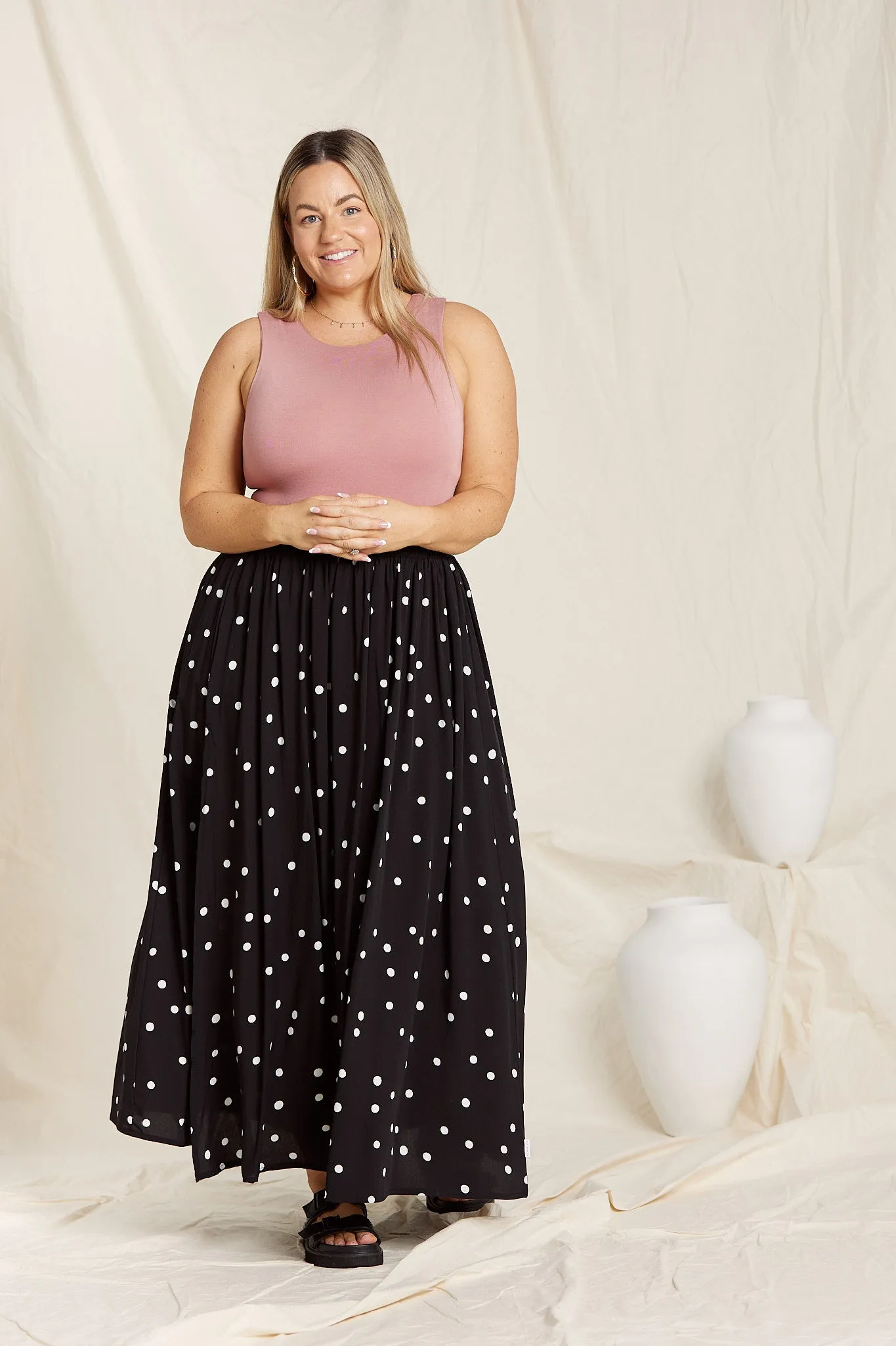 Maxi Split Skirt - Polkadot Rayon