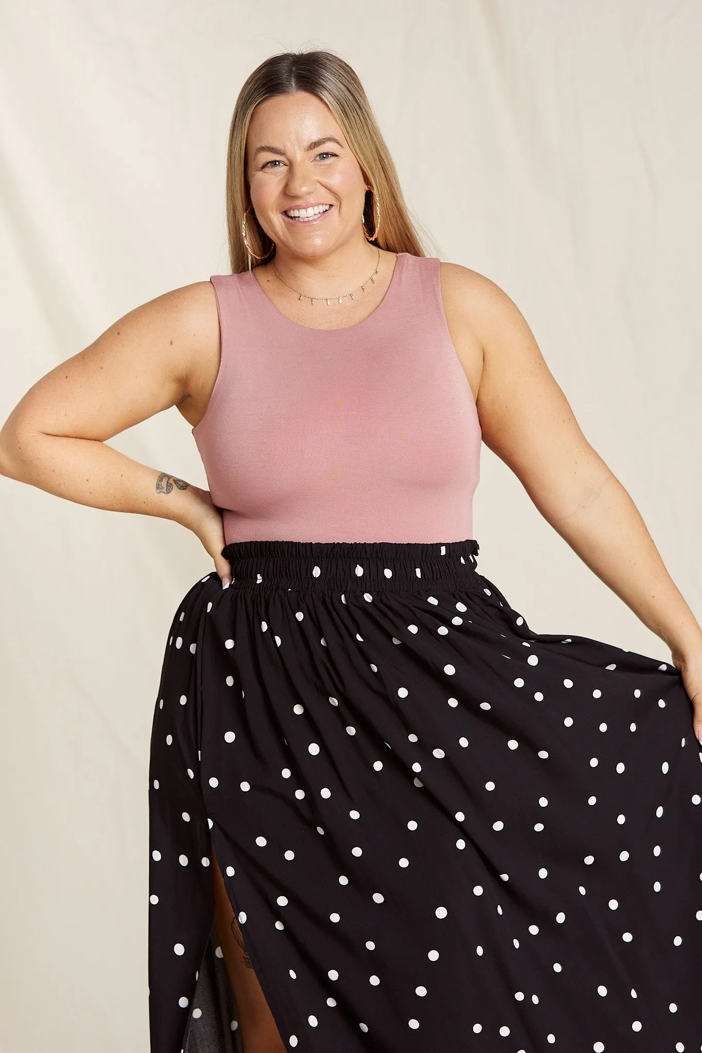 Maxi Split Skirt - Polkadot Rayon