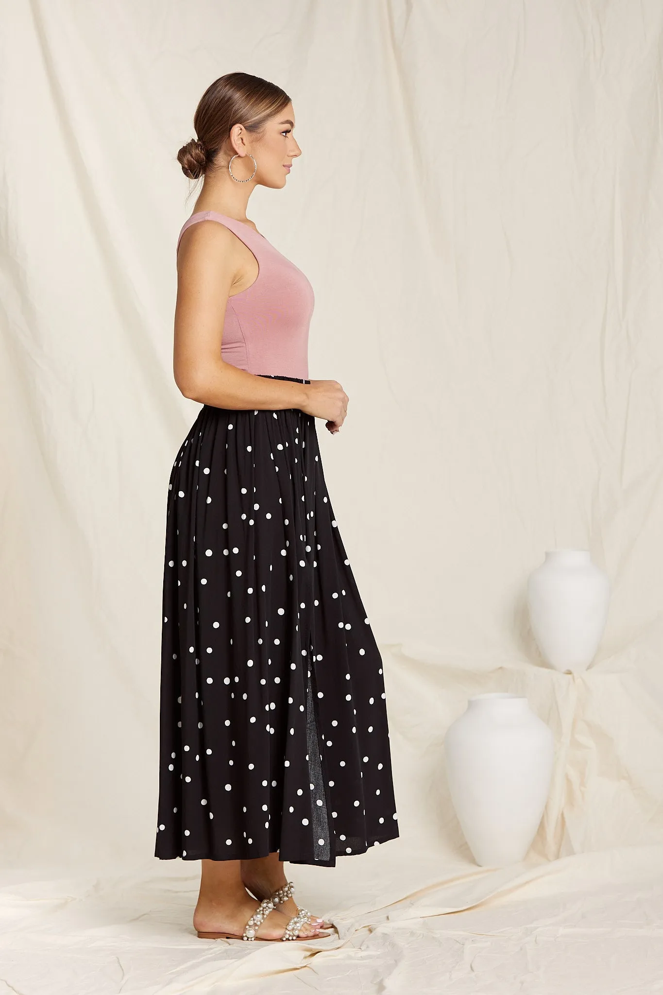 Maxi Split Skirt - Polkadot Rayon