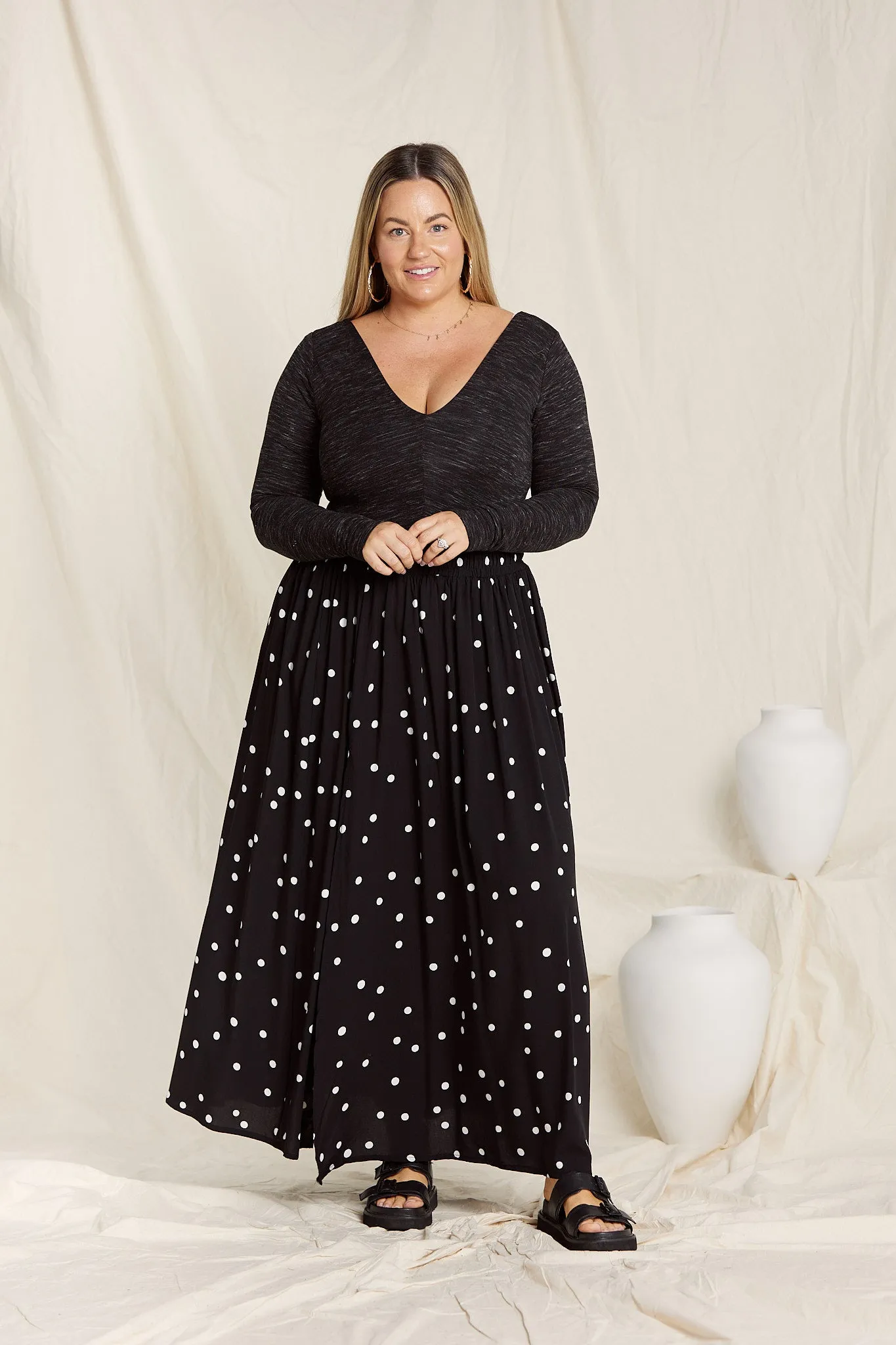 Maxi Split Skirt - Polkadot Rayon