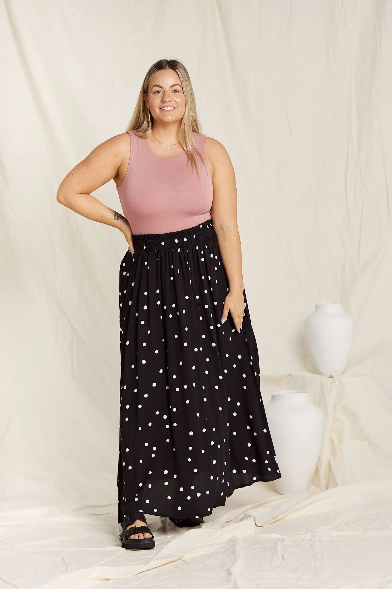 Maxi Split Skirt - Polkadot Rayon