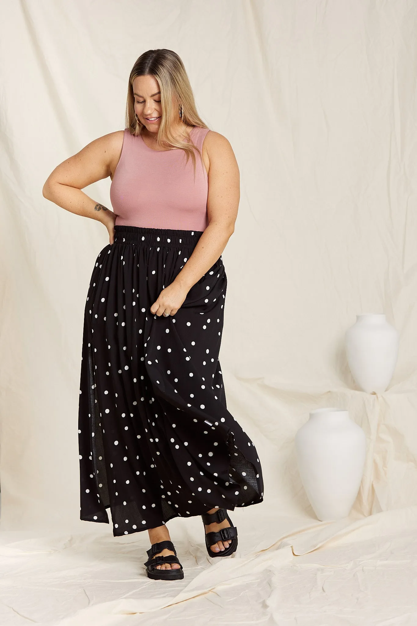 Maxi Split Skirt - Polkadot Rayon