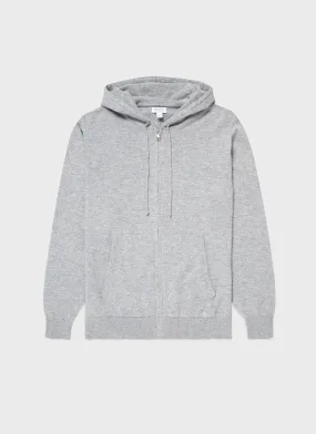 Men's Cashmere Zip Hoodie in Grey Melange