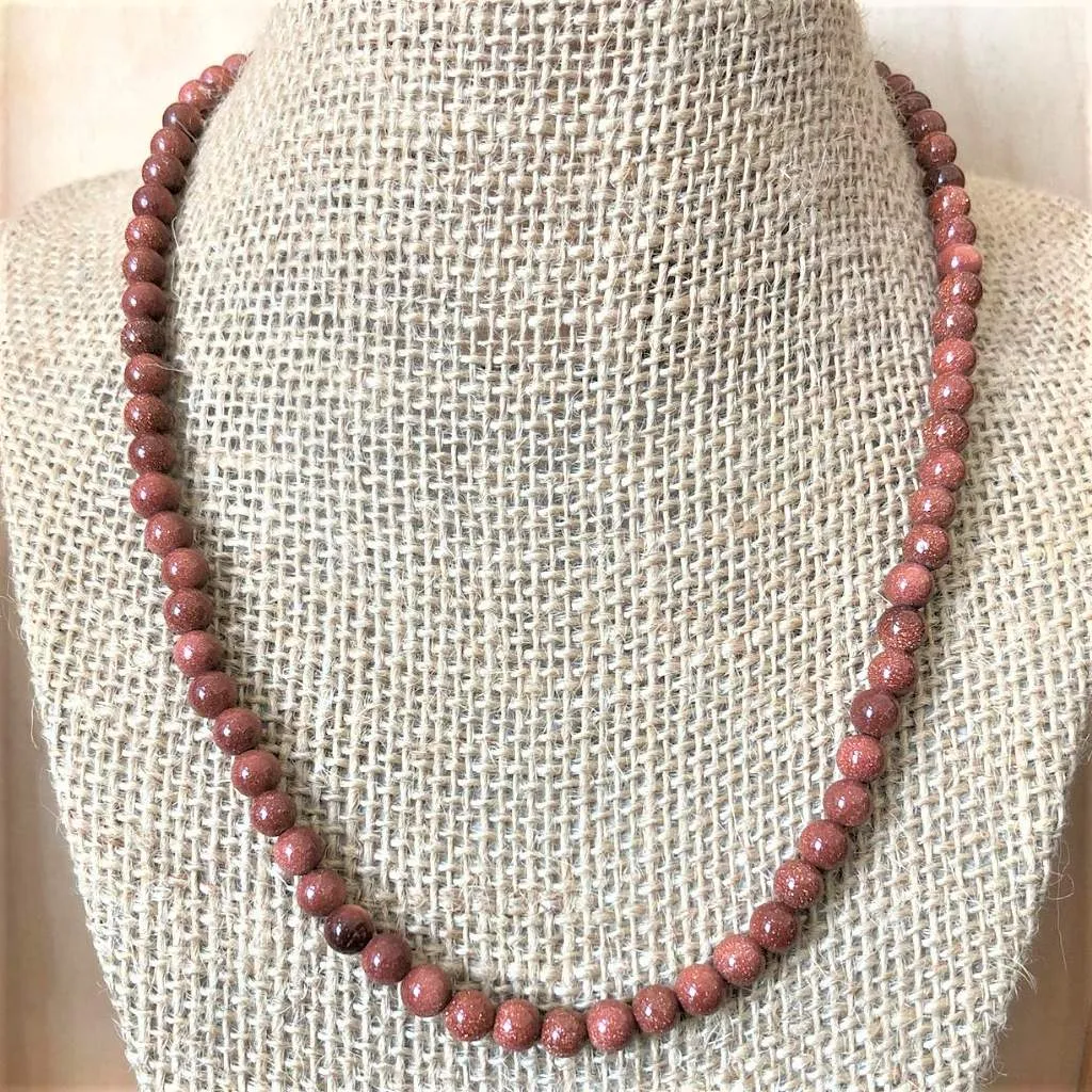 Mens Goldstone Beaded Necklace