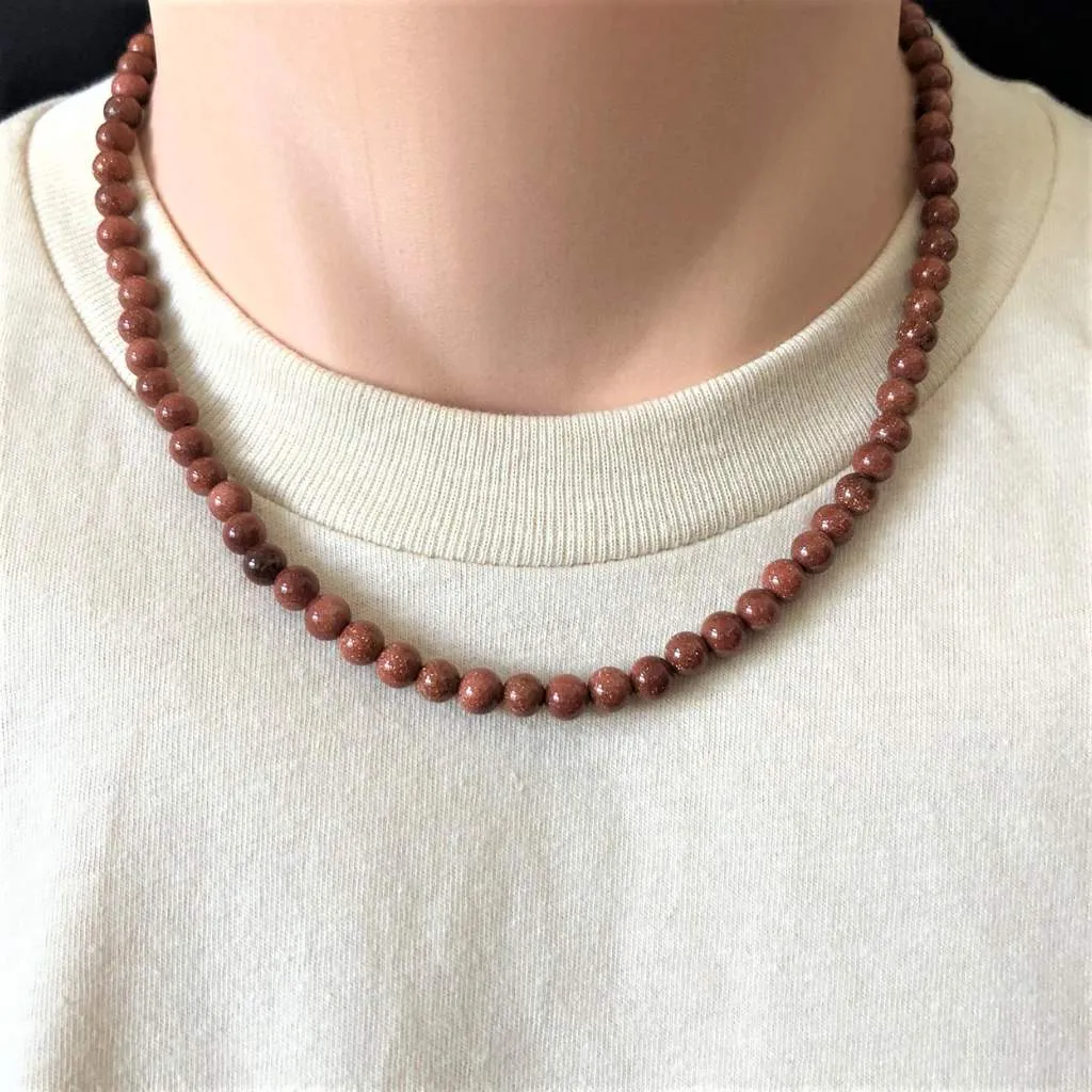 Mens Goldstone Beaded Necklace